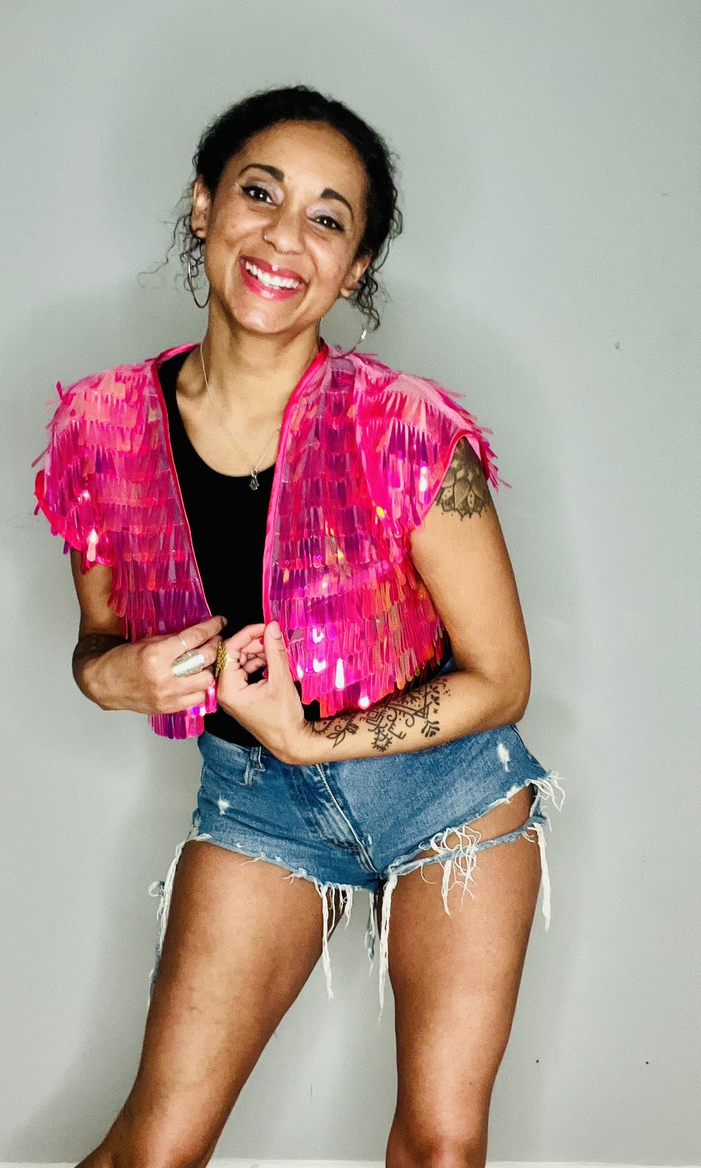 Sequin Cropped Kimono - Flamingo (Limited Edition)