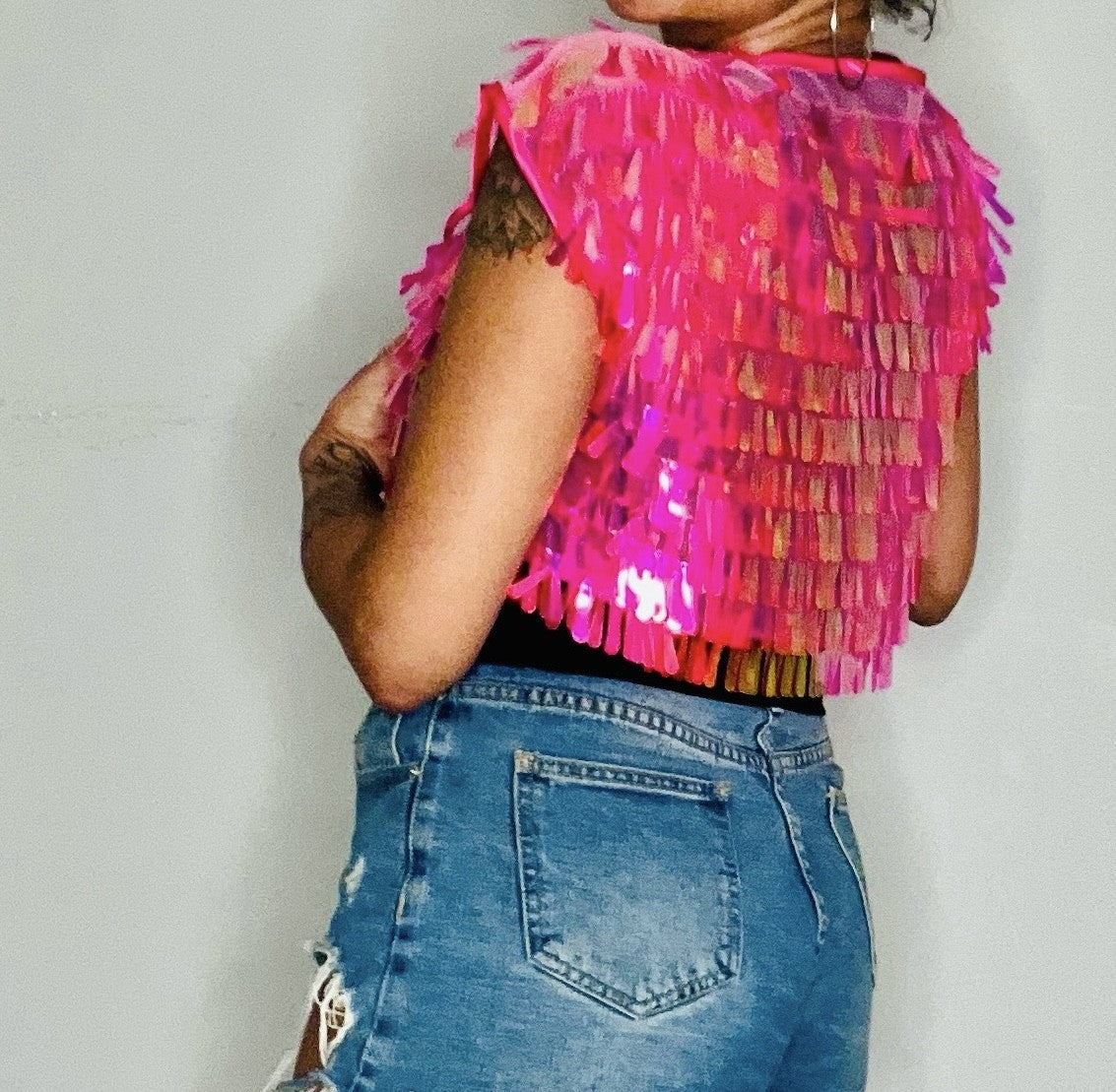 Sequin Cropped Kimono - Flamingo (Limited Edition)