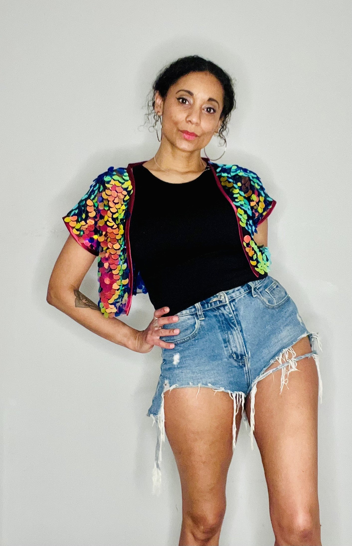 Sequin Cropped Kimono - Phoenix