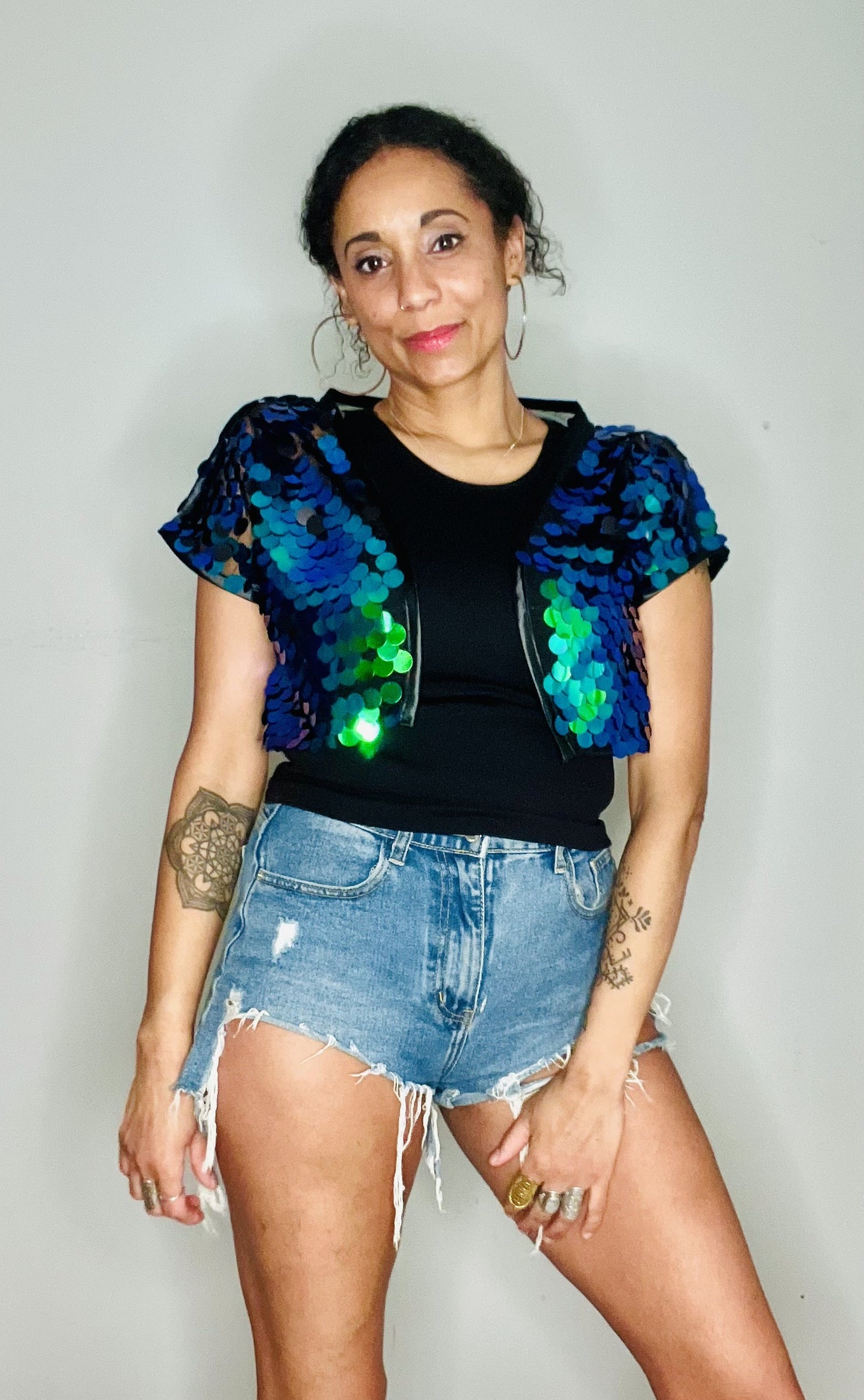 Sequin Cropped Kimono - Mermaid