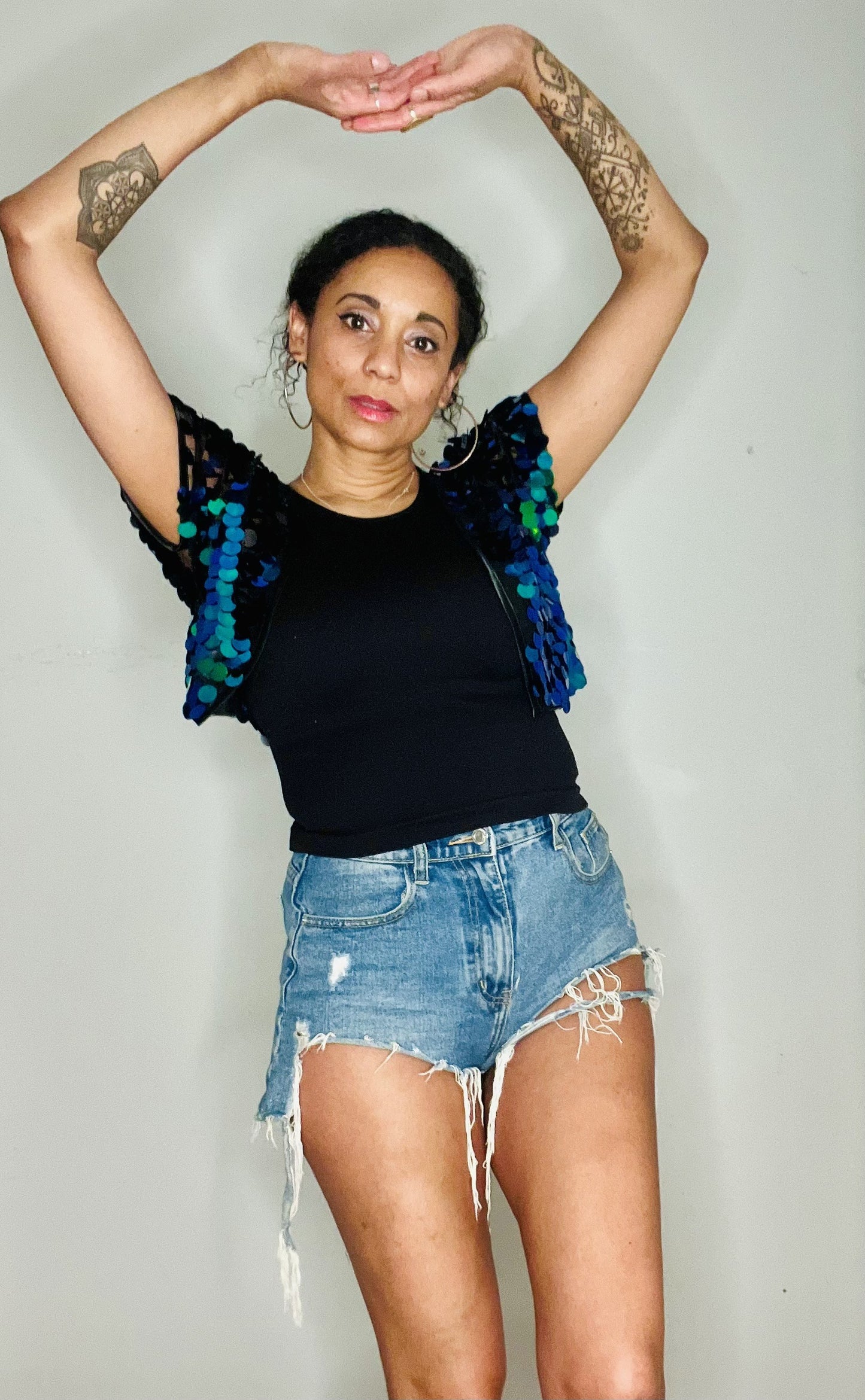 Sequin Cropped Kimono - Mermaid