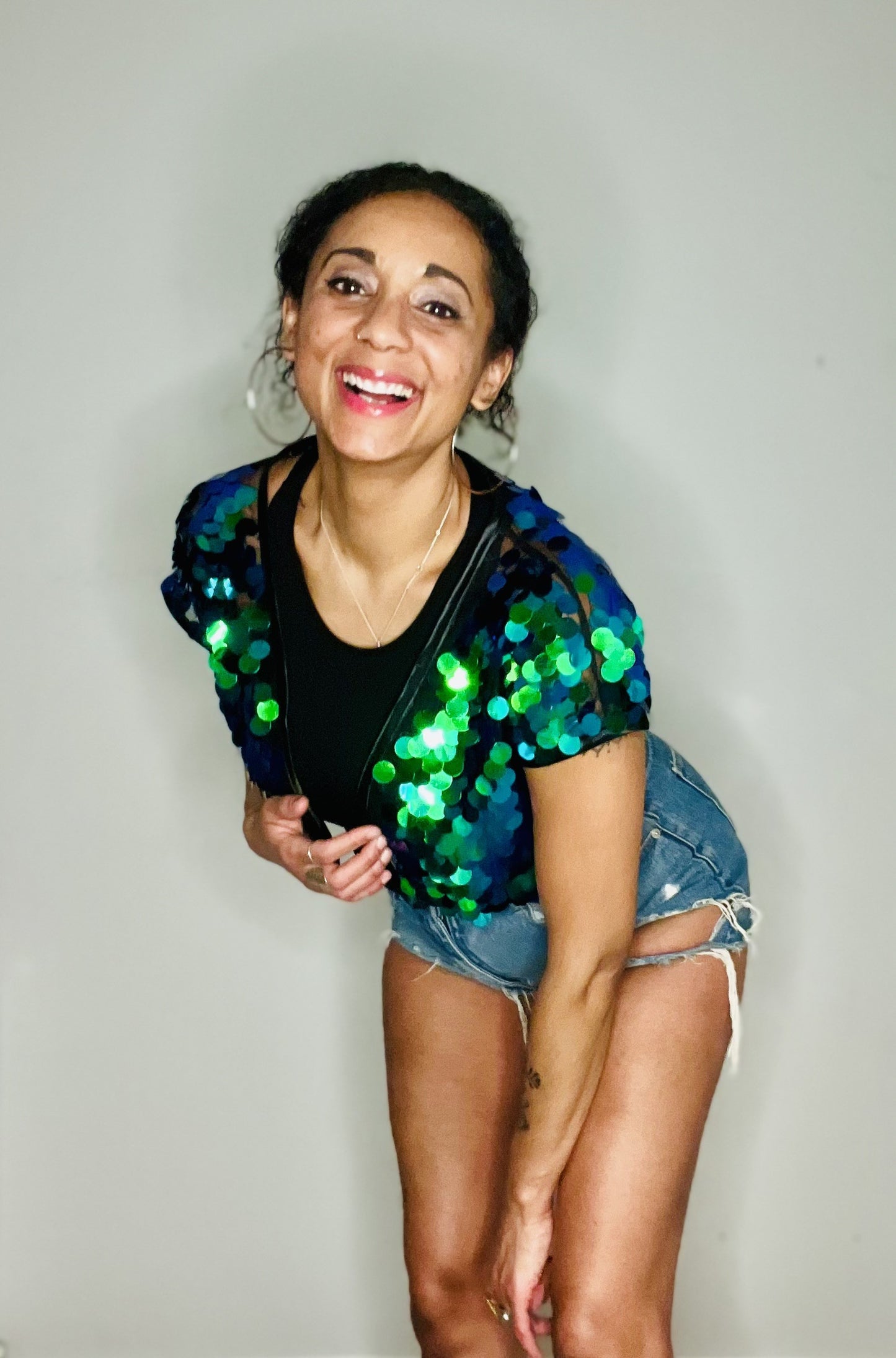 Sequin Cropped Kimono - Mermaid