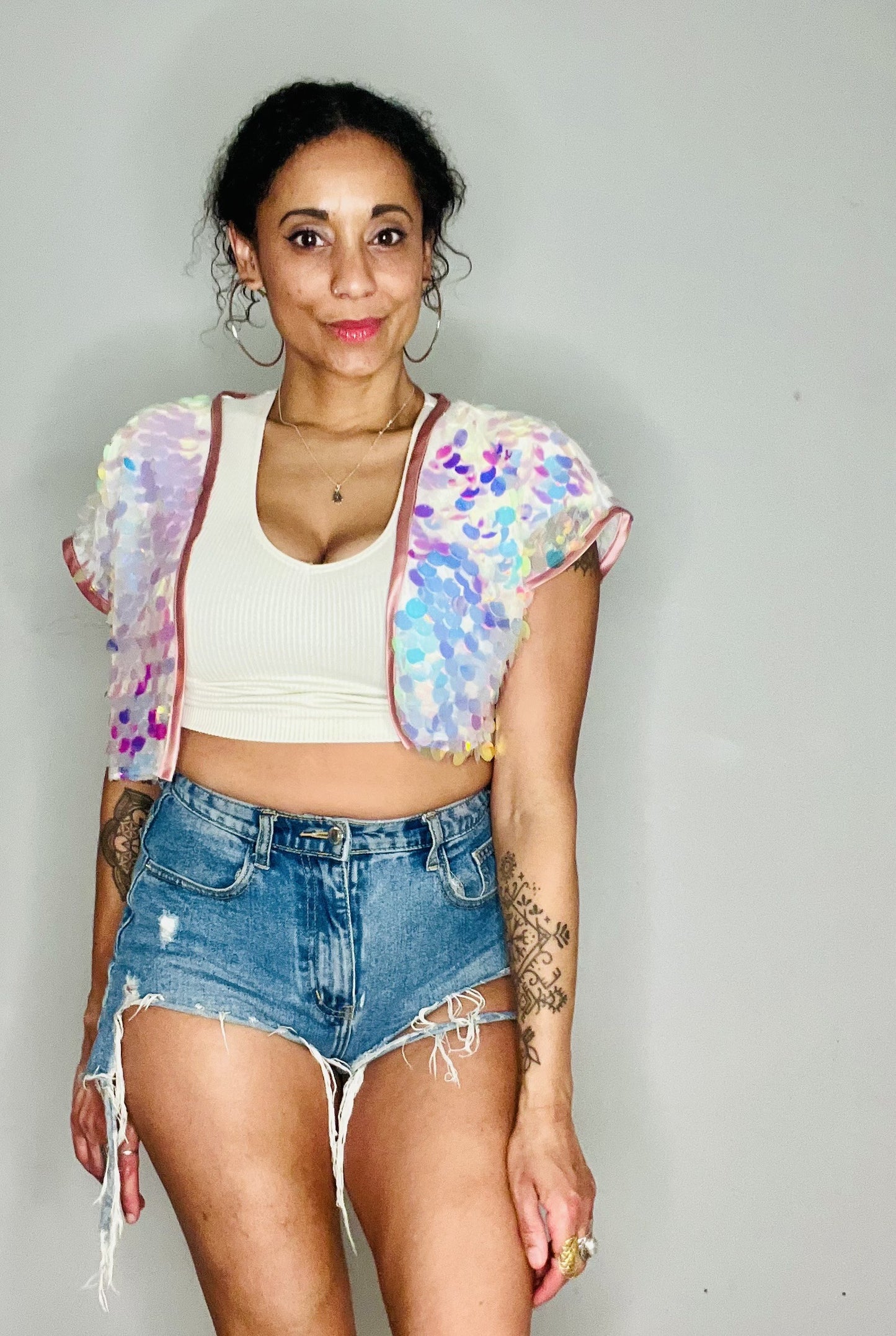 Sequin Cropped Kimono - Unicorn